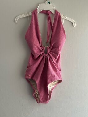 PQ Swim Pink Sparkle Plunge One Piece Swimsuit Sorbet NWT Medium Luxury